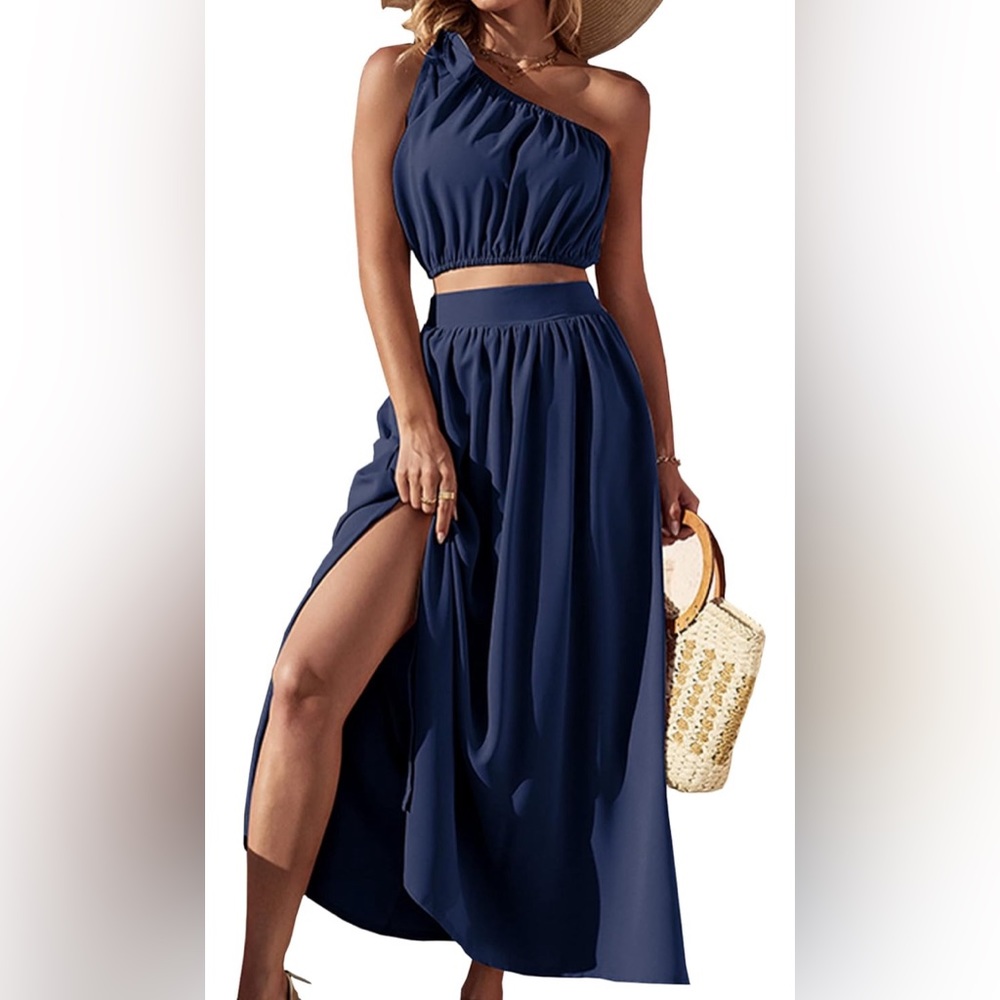 Two Piece Outfits, Dresses Tie One Shoulder Tube Tops Elastic Waist  Maxi Skirt